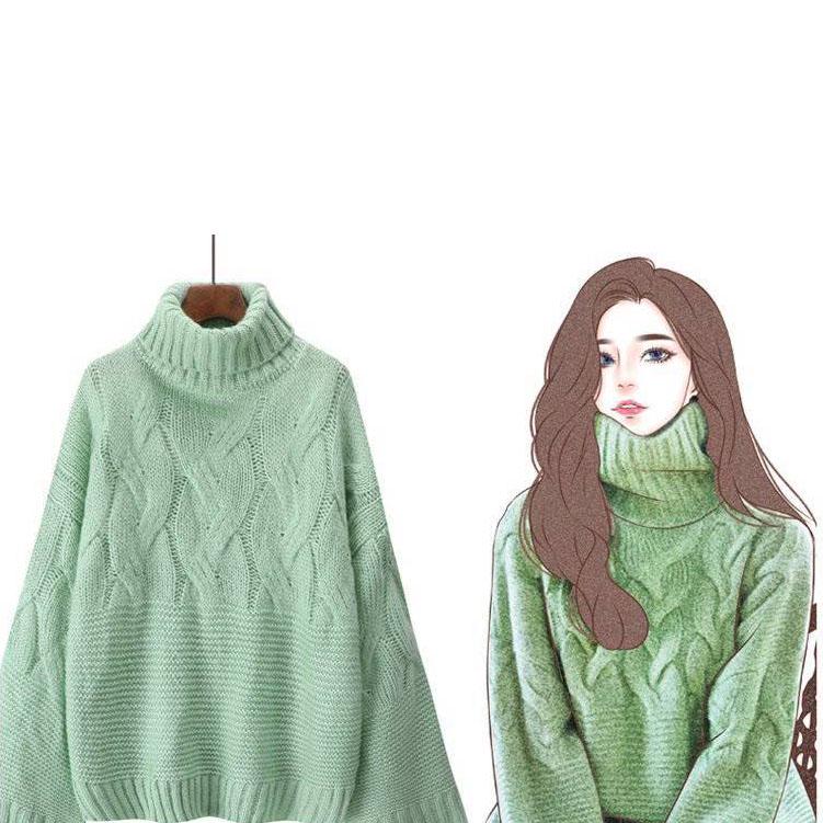 Loose Solid Color Turtleneck Sweater Bat Sleeve Pullover Knitted Schoolgirl Sweater