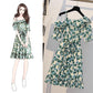 Plus Size Dress Women Boho Beach Floral Dress Summer Oblique Off-shoulder Ruffled Dress Mid-length