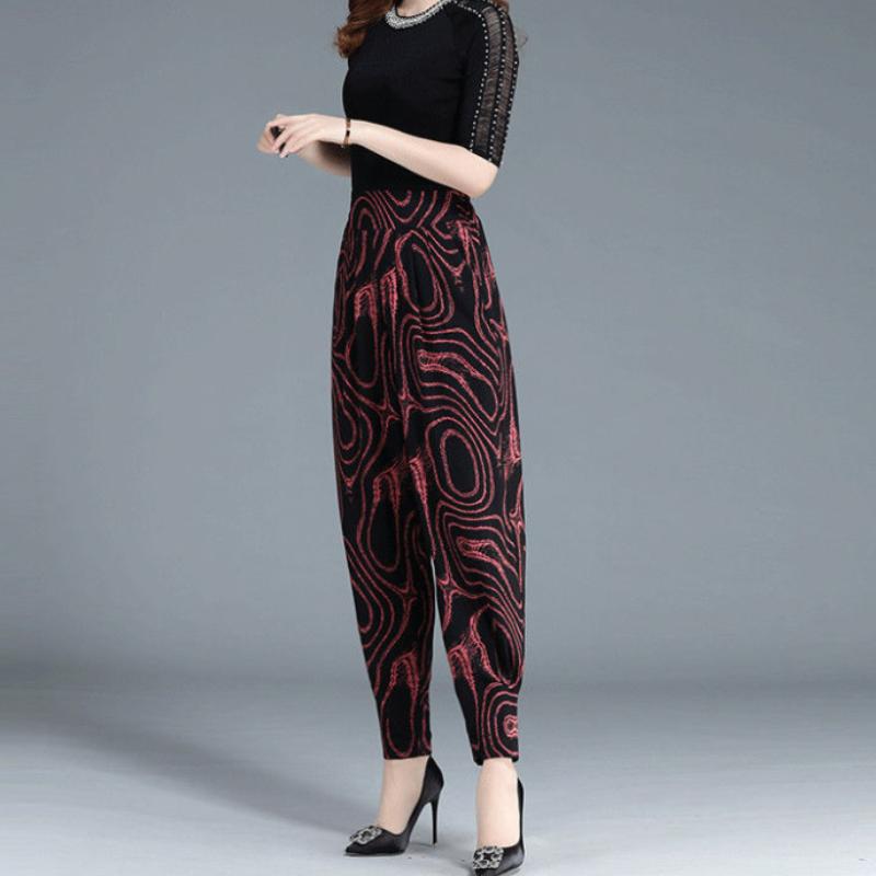 Autumn and Summer Style Fall Feeling Pattern Bloomers Cropped Trousers Feet Pants Women Loose Harem Pants