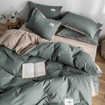 Soft Washed Cotton Bedding Set Twin Queen King Duvet Cover Bed Sheet Pillowcase Adult Solid Color Bedclothes