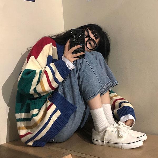 Spring and Autumn Outer Wear Knit Sweater Long-sleeved Blouse Women Wild Korean Loose Lazy Wind Coat Sweater