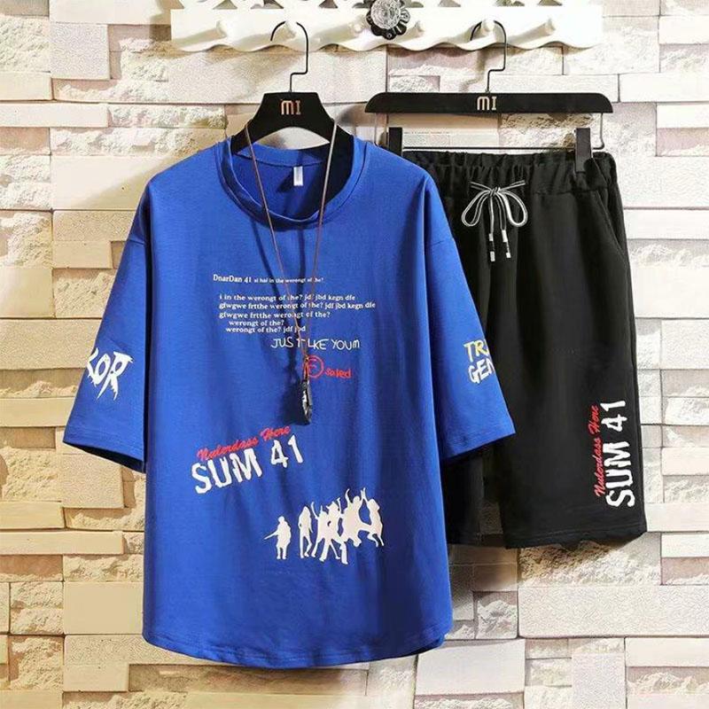 Summer Leisure Sports A Short-sleeved Clothes Men's Handsome Loose Shorts Shorts Men's Summer Personality Suit