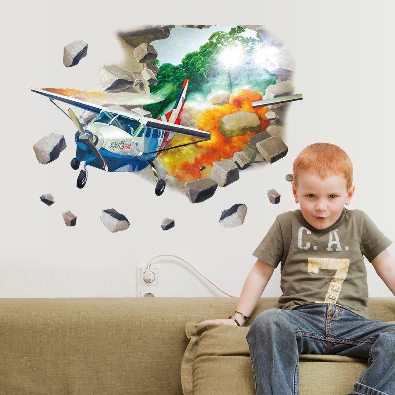 [Wall sticker ]3d Broken Wall Aircraft Children 'S Wall Stickers For Kids Rooms Bedroom Wall Decals