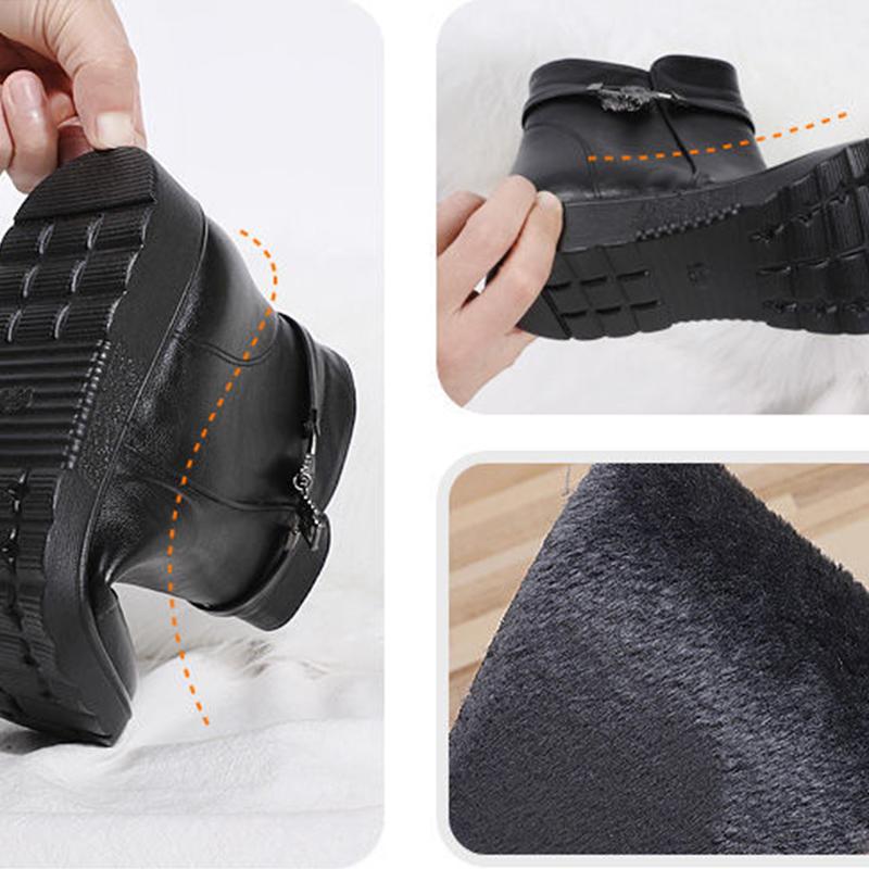 Women's Boots Winter Cotton Shoes Plus Velvet Anti-skid Warm Snow Boots Leather Shoes Waterproof Short Boots Women