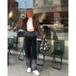 Chess Board Graded Jeans Female Korean Version of The Design High Waist Slim Vertical Straight Wide Leg Trousers