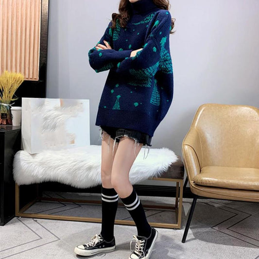 Autumn Winter Turtleneck Sweater Women Casual Loose Long-sleeved Sweater Pullover Fashion Knitted Bottoming Shirt