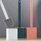 Toilet Brush Water Leak Proof with Base Silicone Wc Flat Head Flexible Soft Bristles Brush with Quick Drying Holder Set