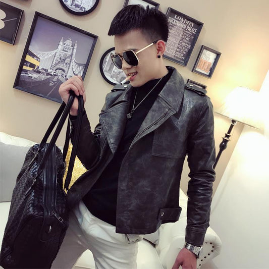 Fashion Trend Men's Leather Clothing Casual Slim Handsome Men's Motorcycle Clothing