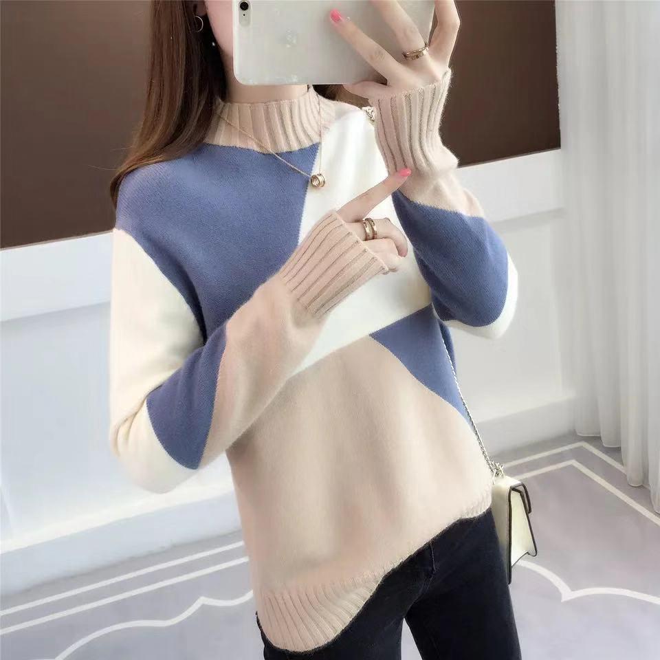 Podilove half-high collar fashion wild color matching long-sleeve loose sweater pullover sweater
