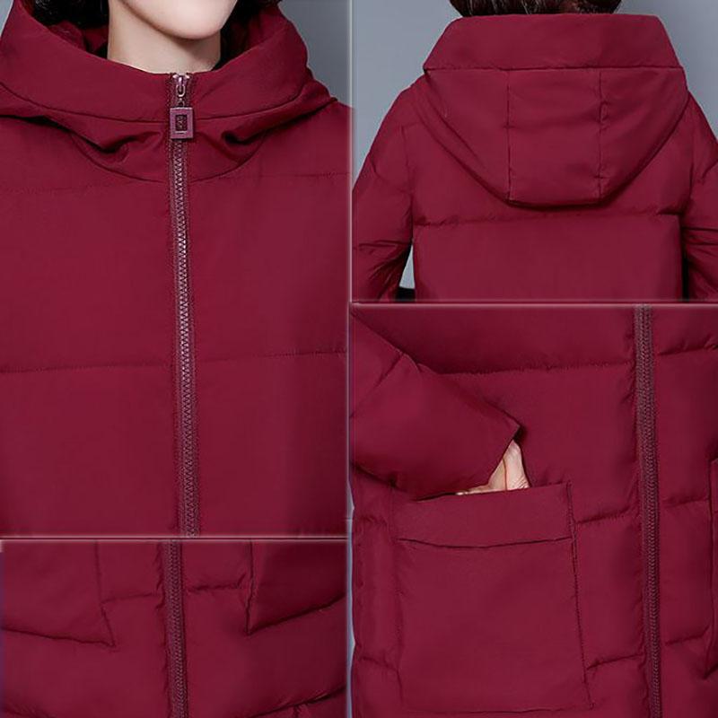 Winter Down Jacket Fashion Solid Color Hooded Parka Coat Thick and Warm Mid-length Down Cotton Jacket for Women