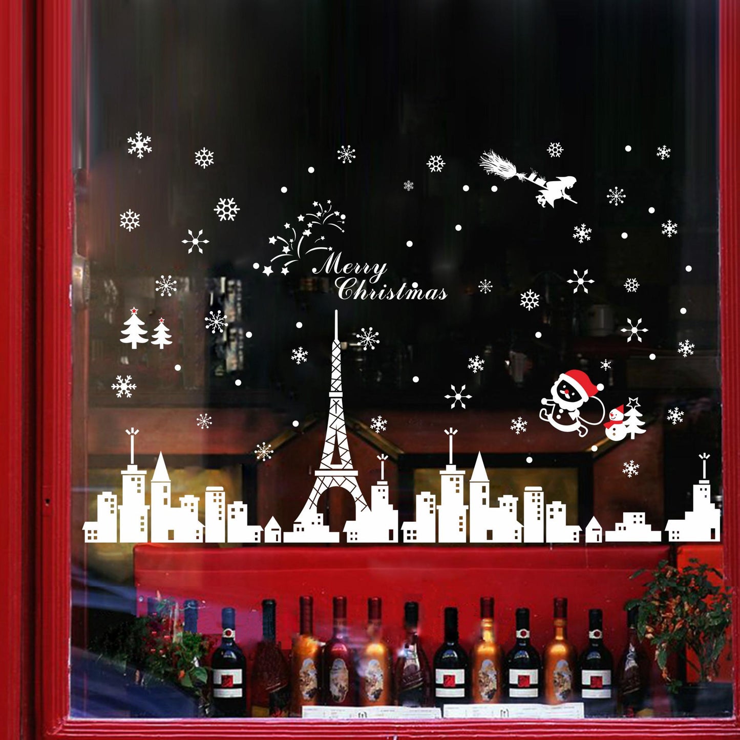 Snowflake construction Christmas New Year wall stickers glass window backgroun painting PVC