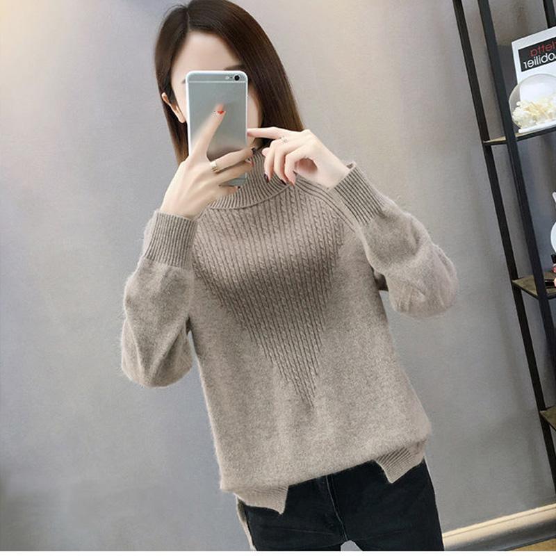 Autumn and Winter Ladies Turtleneck Sweater Twist Loose Solid Color Pullover Bottoming Shirt Slim Long-sleeved Sweater