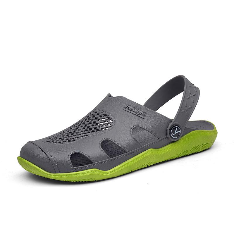summer slippers men's outdoor sandals PVC hollow large size wading beach hole shoes