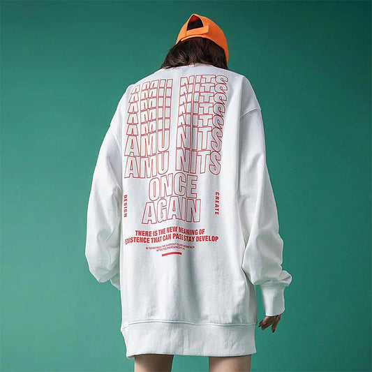 Street Letter Print Round Neck Pullover Sweater Women 2021 Autumn Hip-hop Couple Top