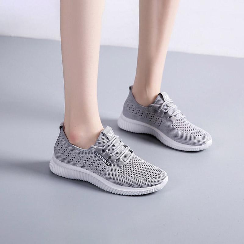 Spring Summer Women Casual Shoes Fashion Breathable Walking Mesh Lace Up Flat Shoes Good Casual Wear