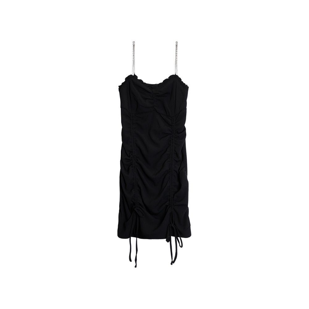 Slightly Fat Girl Summer Big Size Drawstring Chain Show Thin Sexy Girl Suspender Elegant Dress