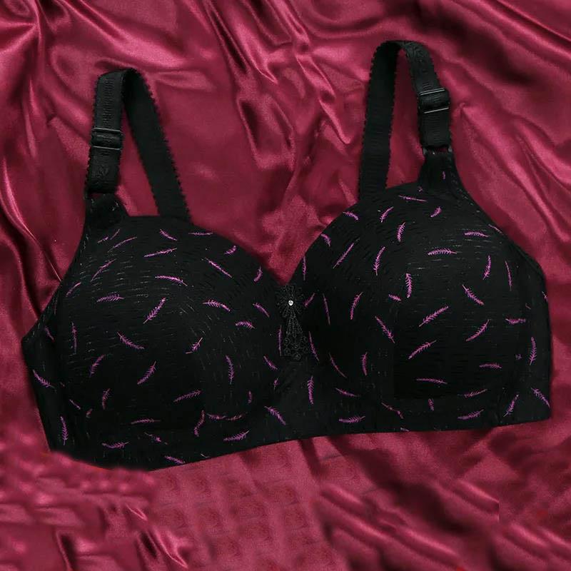 Women Printed Pattern Sexy No Steel Ring Large Size Thin Section Gathering Adjustable Anti-sagging Anti-glare Soft and Comfortable Full Cup Bra