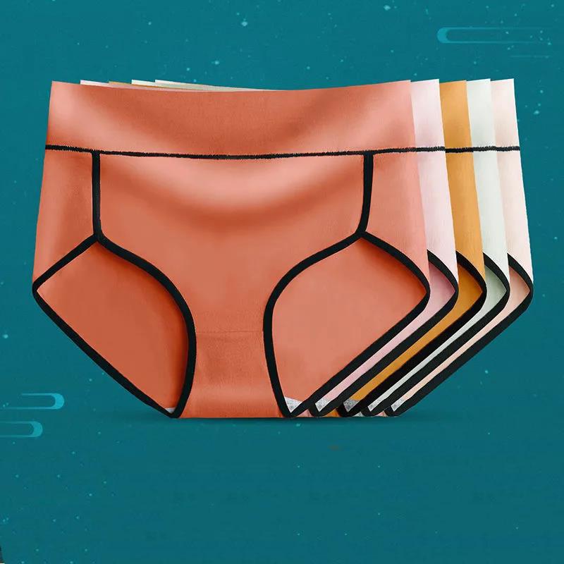 4 Pairs of 100kg Women's High-waist Abdomen Panties Pure Cotton Breathable and Cool Panties Women's Sports Antibacterial Briefs
