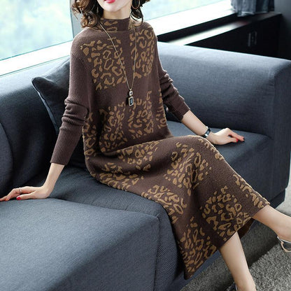 Autumn and Winter Middle-aged and Elderly Thick Dress Long-sleeved Elegant Mother Slim Long Base Skirt