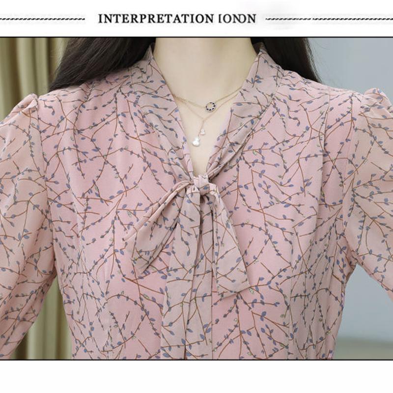 Chiffon Bowknot Dress Printed Base Dress Long Sleeve Floral Big Swing Long Skirt Large Size Women's Clothing Waist Waist Thin Thin Fabric