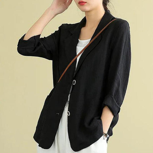 Loose Solid Color Cotton and Linen Small Suit Spring and Summer Linen Top All-match Long-sleeved Casual Temperament Jacket Women