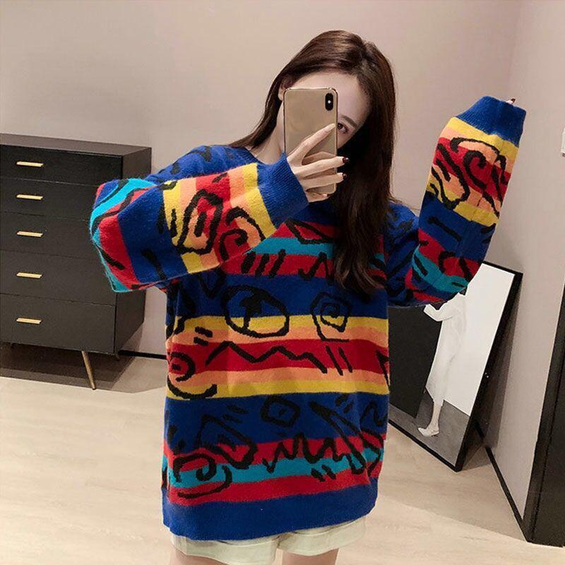 Sweater Women Loose Mid-length Casual Long-sleeved Fashion Pullover Autumn  Winter Sweater Outer Wear