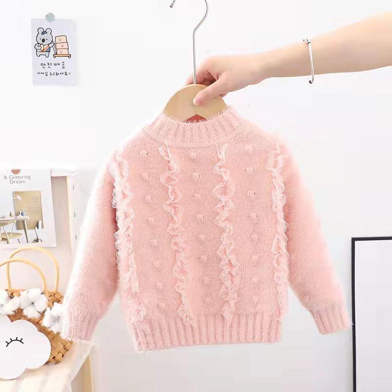 Baby Girl's Plush Thickened Mink Sweater Foreign Style Autumn and Winter Girl's Inner Sweater