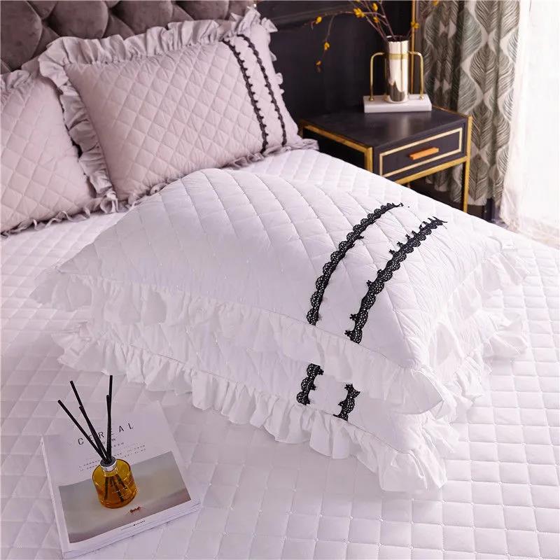 Korean Version of Pure Cotton Lace Stitching Pillowcase Princess Style Lace Solid Color Pillowcase Pair Set