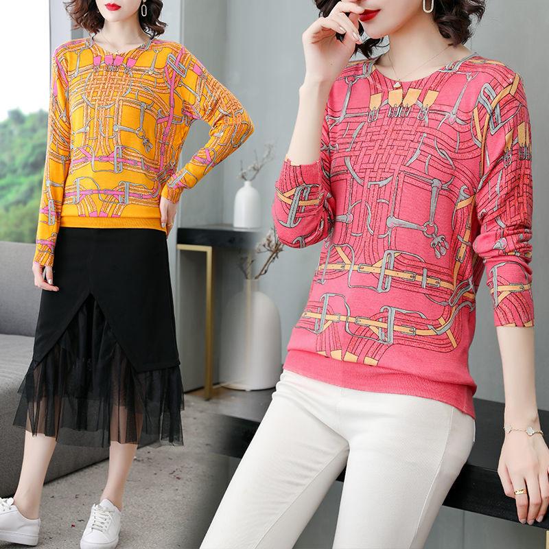 Plus Size Women Woollen  Sweater Printed  Knitted Pullover Sweaters O-Neck Loose Warm Jumper Outwear