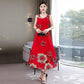 Large Size XL-XXXXXL Women Summer Cotton Silk Dress Sleeveless Vest Skirt Loose Printing Home Night Skirt Beach Skirt
