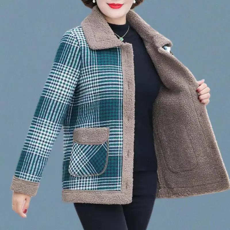 Mother Autumn Lamb Wool Coat Coat Middle-aged Women Thickened Grain Fleece Coat Middle-aged and Elderly Autumn and Winter Fur