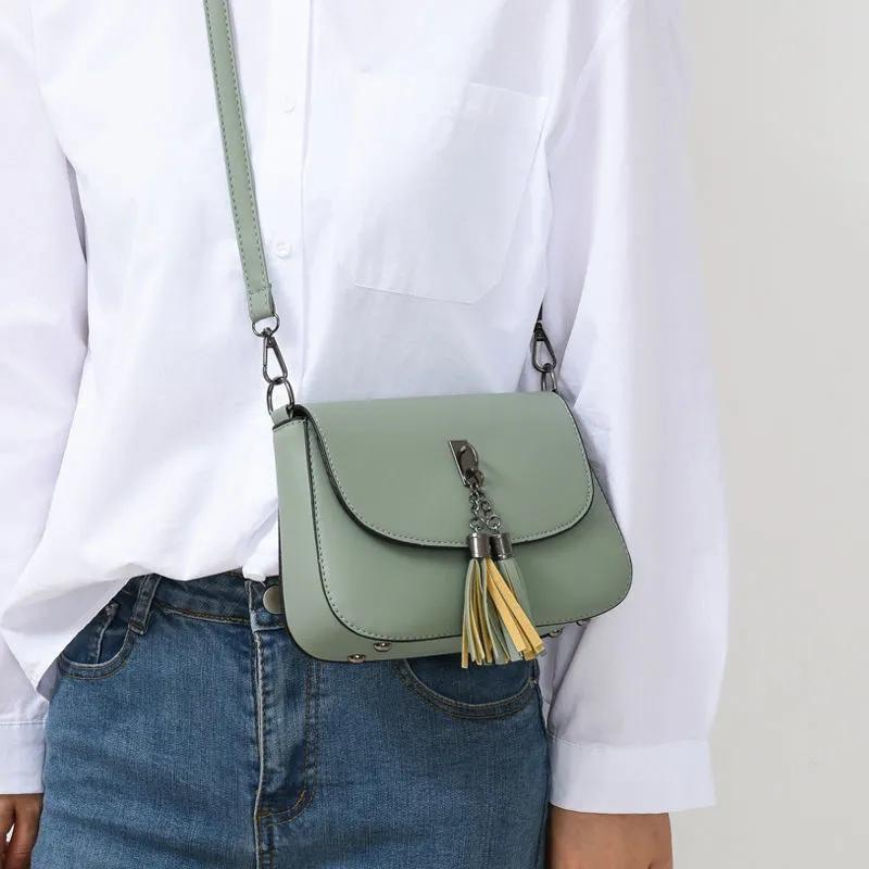 Women's Small Bag Messenger Bag Tassel Shoulder Bag Soft Leather Small Square Bag Handbag Purse