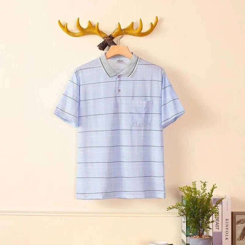 Summer Ice Silk Cotton Short-sleeved T-shirt Middle-aged Men's Polo Shirt Father Business Casual Trend Lapel Shirt