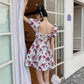 Women's Summer Skirt Square Neck Sweet Puff Sleeve Floral Dress