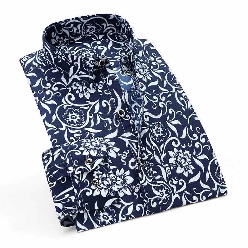 Spring and Summer Men's Shirts Men's Long-sleeved Slim-fitting Thin Korean Version Fashion Printing Shirts Trendy Youth Men's Clothing