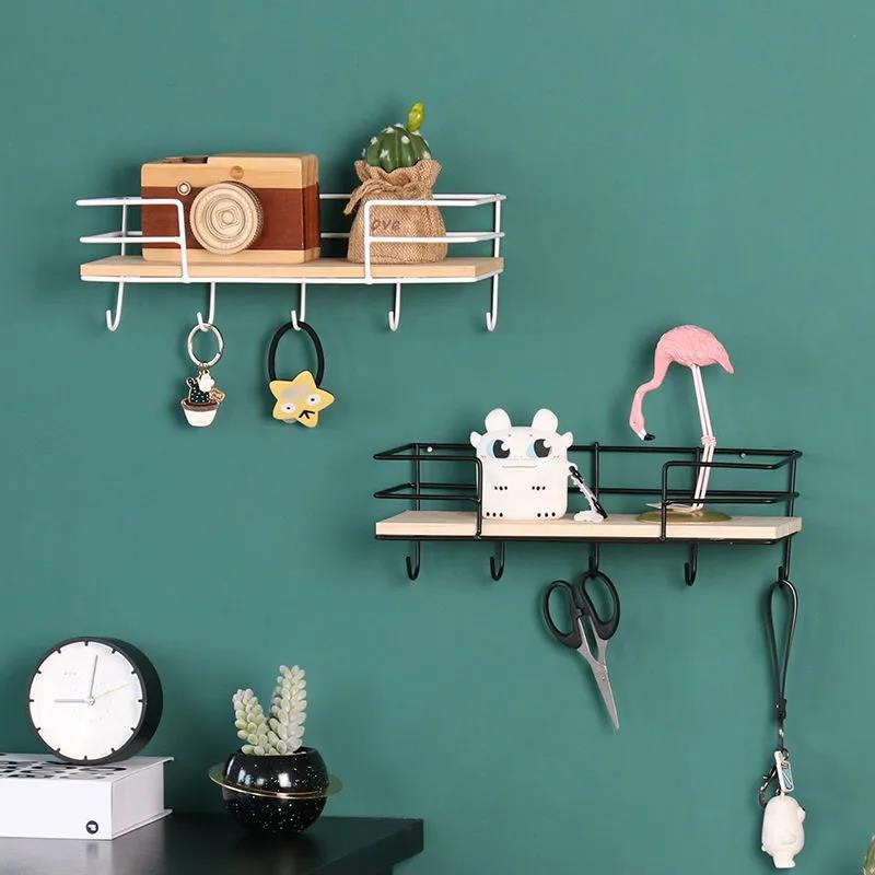 Wall Mounted Storage Rack Home Punch-Free Storage Rack Metal Solid Wood Waterproof Display Shelf