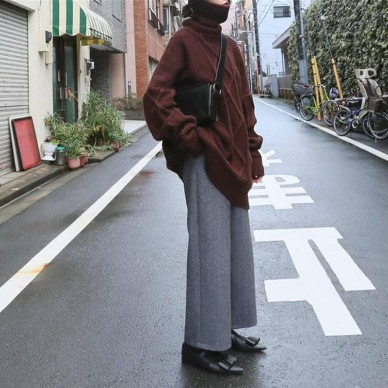Winter Thick Casual Jacket High Collar Mid-length Tops Fashion Simple Female Student Sweater