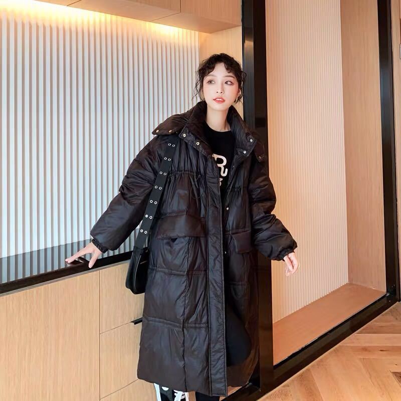 Mid-length Loose Bread Jacket White Duck Down Jacket Women Long Over The Knee Thick and Warm Loose