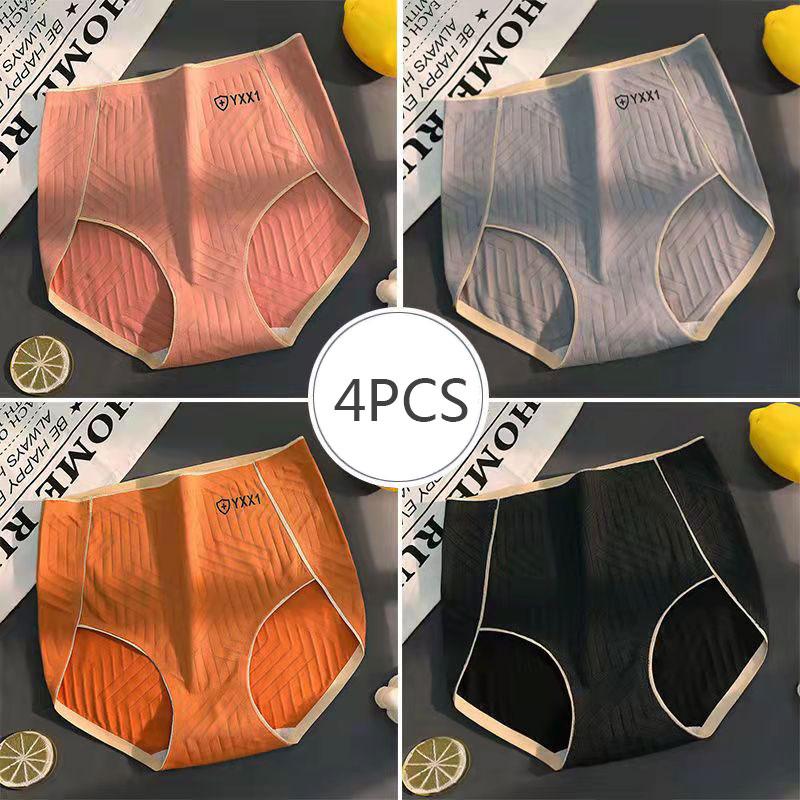 4PCS Women's High-waist Inner Antibacterial Comfortable Sexy Student Korean Version of The Girl's Large Size Belly Buttocks Seamless Briefs
