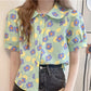 Short Sleeve T-shirt Women's Summer Loose Doll Collar Printed All-match Top