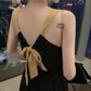 Black Sexy S-XL Women's Chiffon Dress Backless Bowknot Sleeveless Solid Color Elastic Waist Mid-calf Daily Wear Office Dating Party