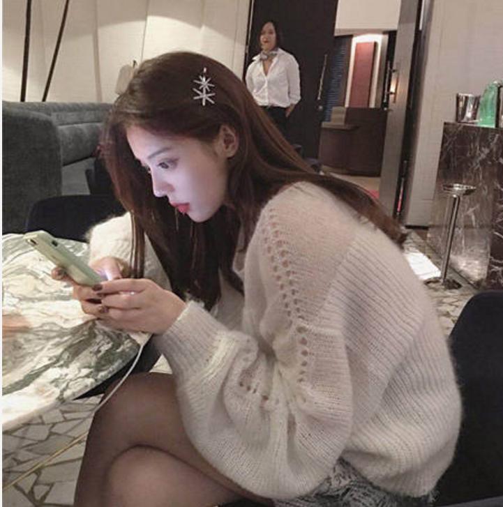 Pofulove fashion winter loose Korean mohair round neck hooded student sweater sweater women