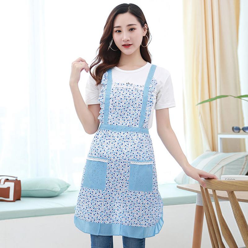 Household Cooking Apron Women's Sleeveless Adult Overalls Home Floral Double Layer Anti-oil Work Clothes Cute Ruffled Apron