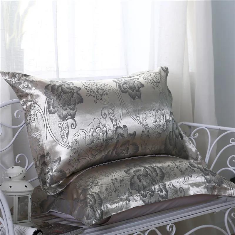 Summer Double Ice Silk Pillowcase Satin Jacquard Ice-cool Skin-friendly Pair of Pillowcases
