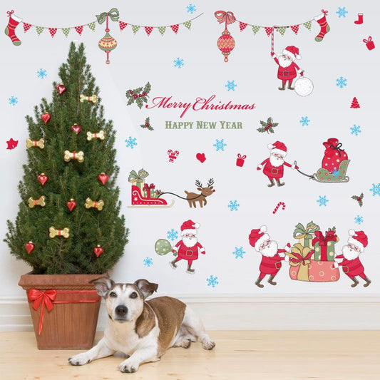 Christmas Day socks Santa Claus Wall Sticker Bedroom Living Room Removable Christmas Wall Sticker