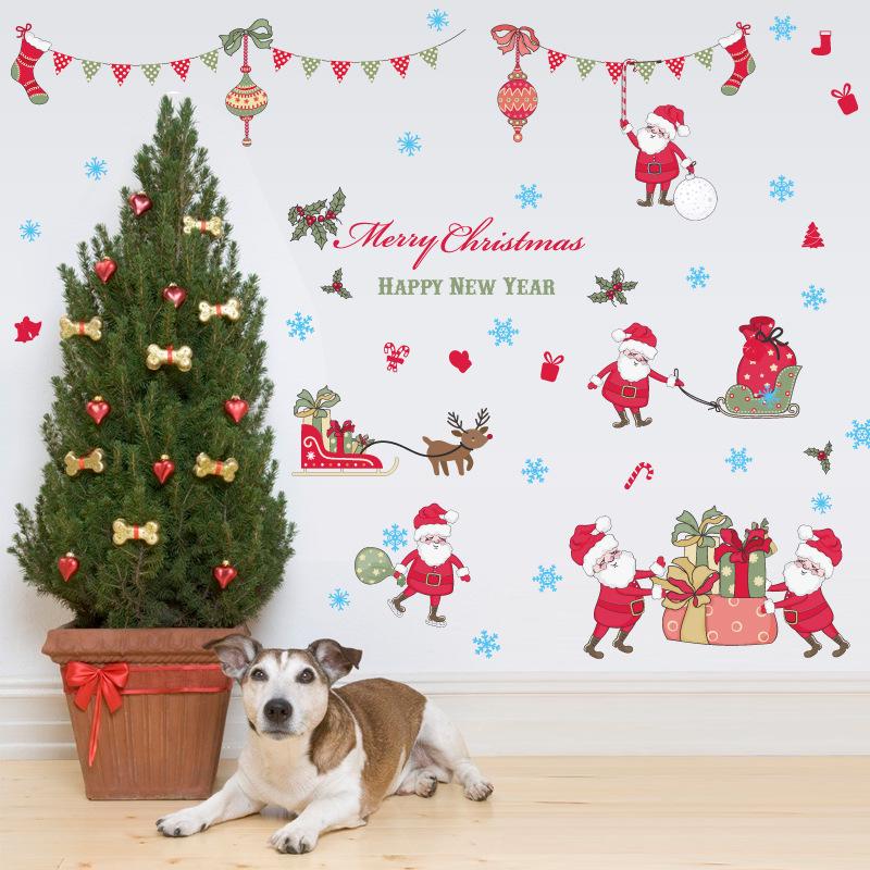 Christmas Day socks Santa Claus Wall Sticker Bedroom Living Room Removable Christmas Wall Sticker