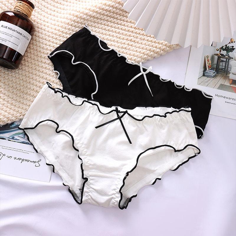 2PC Women's Panties Pure Cotton Comfortable Thin Section Antibacterial Sweet Breathable Girl Low Waist Briefs Schoolgirl
