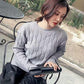 Winter Women Grey Round Neck Twist Warm Pullover Sweater Wild Loose Soft Sweatshirts Coat