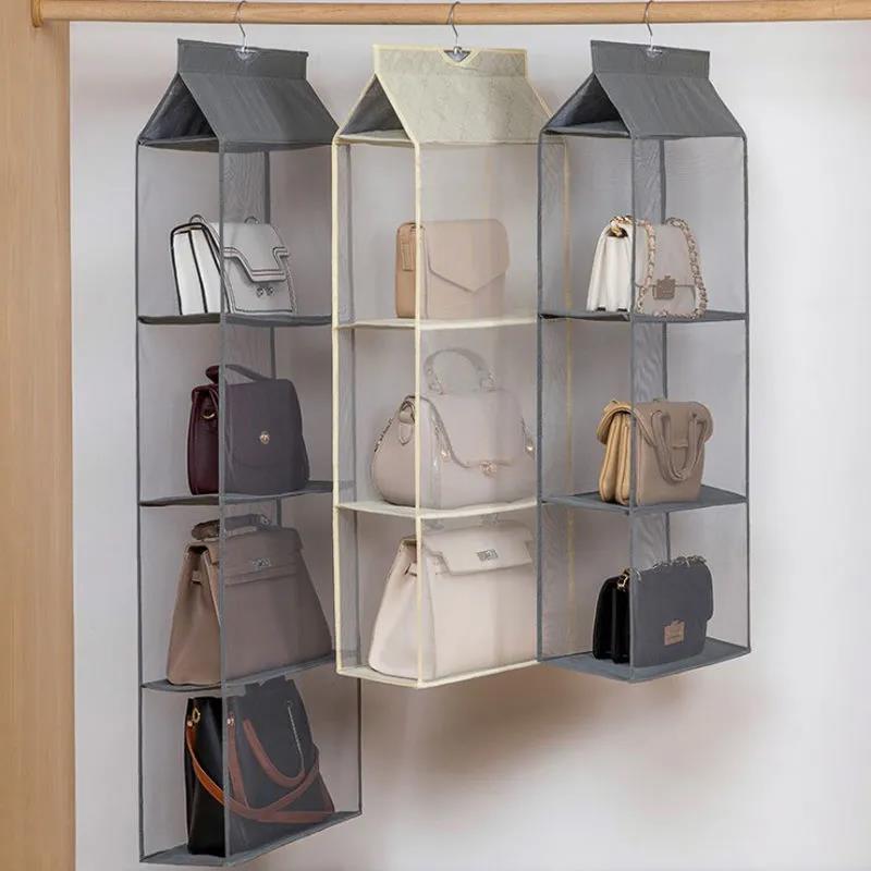 1PC Bag Storage Hanging Bag Home Wardrobe Hanging Fabric Bag Dustproof Storage Rack Dormitory Storage Artifact 2/3/4 Pockets Wall Hanging Bag