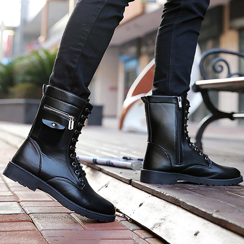 Korean Casual Men's Martin Boots Autumn and Winter Large Size High-top Leather Boots British Trend Military Boots